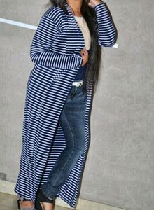 Blue & white striped long jacket