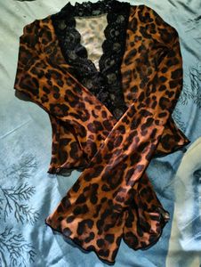 Sheer Leopard Print Lace Trim Top