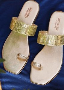Anouk Gold Toned Embellished One Toe Block Heels