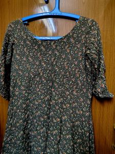 Chic Olive Green Floral Print Tiered Dress