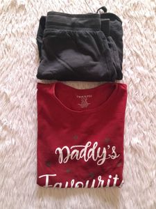 Maroon & Black Shorts & T-Shirt Set For Girl's