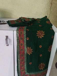 Elegant Green Embroidered Saree