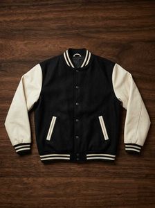 Black Varsity Jacket with Striped Collar