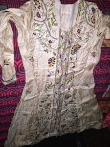 Embroidered Beige Kurta gown