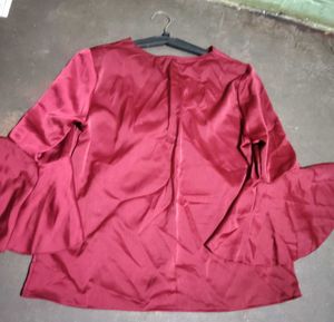 Satin Flare Sleeve V-Neck Top