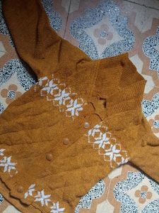 Cozy Mustard Snowflake Knit Cardigan