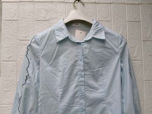Korean Pintrest Light Blue Button-Up Shirt with Fa