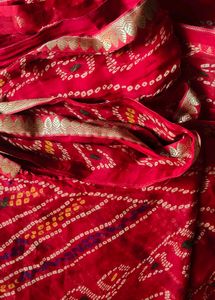 Red Bandhani Saree with Golden Border