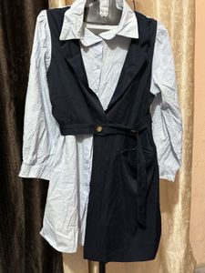 Stylish Two-Tone Shirt Dress with Belt