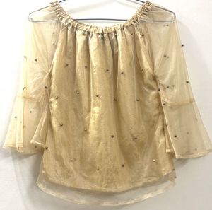 Sheer Beaded Bell Sleeve Top