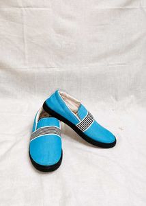 Bright Blue Striped Slip-Ons