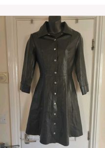 mango Black Faux Leather Button-Up Dress