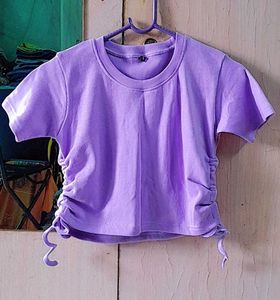 Lavender Ruched Drawstring Crop Top