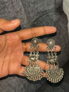 Oxidised Silver Elephant Jhumka Earrings