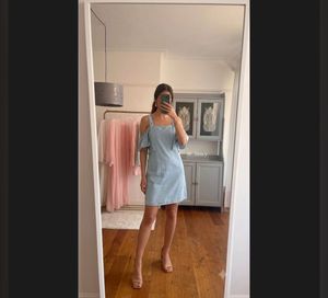 GUESS Light Wash Denim Cold Shoulder Dress