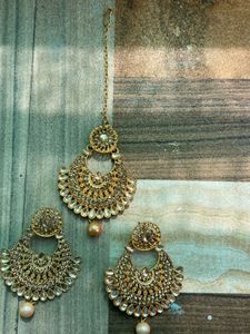 Exquisite Indian Bridal Maang Tikka & Earring Set
