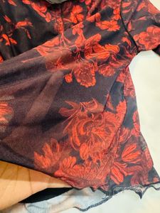 Floral Print mesh Long Sleeve Top