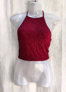 Maroon Halter Neck Crop Top