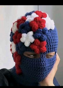 Crocheted Balaclava with Floral Detail