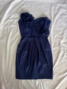 Navy Blue Strapless Floral Dress