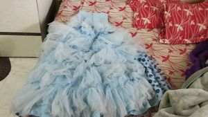 ✨ Sky Blue Floral Party Gown for Girls (10–12 yrs)