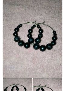 Elegant Black Beaded Hoop Earrings
