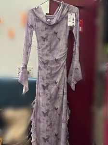 Butterfly Print Mesh Dress