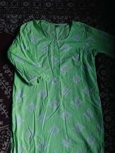 Lime Green Embroidered Cotton Kurta