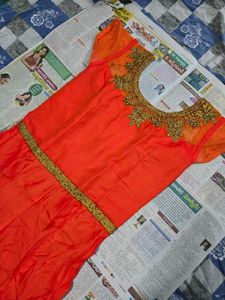 Embellished Orange Ethnic Work Gown with pant.