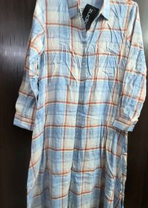 Light Blue Plaid Midi Shirt Dress