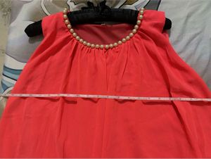 Coral Pink Dress with Pearl Neckline