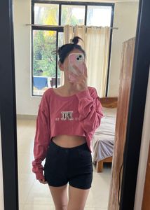 Pink Cropped Long Sleeve sweat