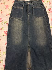 Vintage Wash Denim Maxi Skirt