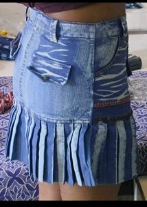Y2K Denim Skirt with Pleated Hem