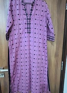 Pink Kurta with Black Embroidery