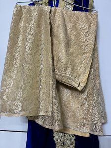 Royal Blue Velvet Gown with Gold Embroidery