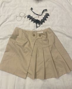 Pleated Tan Mini Skirt