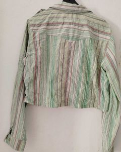 Striped Cropped Button-Up Shirt