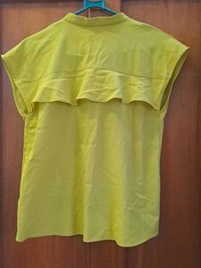 Vibrant Lime Yellow Top with Butterfly Embroidery