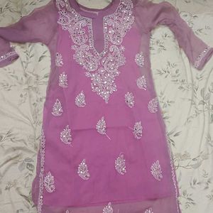 Lilac Chikankari Kurti with Mirror Work