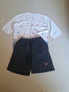 Cute Printed Top & Polka Dot Shorts Set