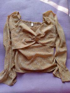 Tan Polka Dot Long Sleeve Top