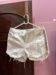 Denim Shorts with Rainbow Stripes