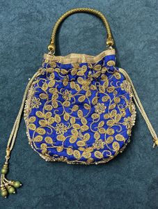 Royal Blue Embroidered Potli Bag