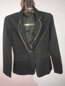 Chic Black Blazer with Pink Trim