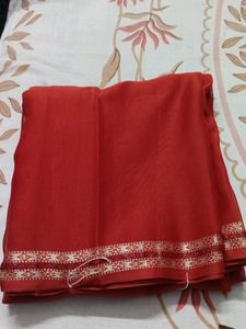 Red-orange(rust) Georgette Saree With Thin Border