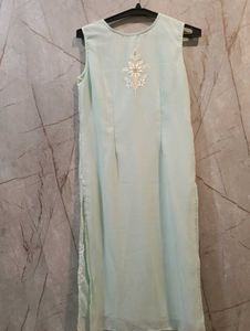 Light Blue Embroidered Sleeveless Kurta (SIZE-M)