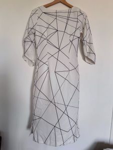 White Midi dress with Geometric Print