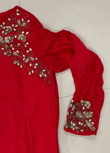 Red &amp; Gold Embellished Tunic Gown.