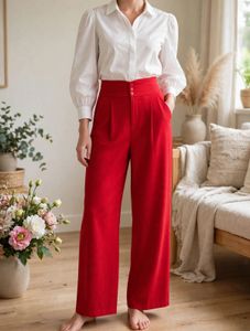 Red High-Waisted Wide-Leg Pants
